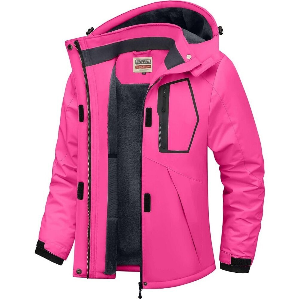Women's Rose Red Waterproof Ski Jacket Warm Winter Coats Windproof with Hood